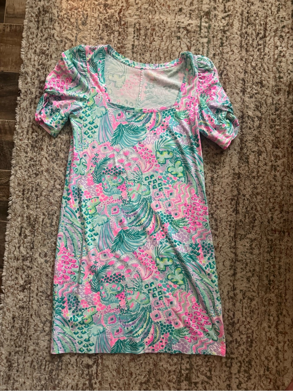 Lilly Pulitzer Pastel Floral Scoop Neck Tee Dress in Pink, Teal & Lavender
